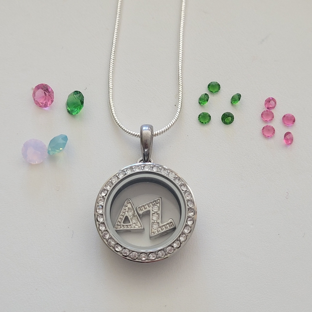 Origami Owl Delta Zeta Sorority Swarovski Crystal Locket, Chain, Charms - Picture 2 of 4